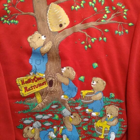 Vintage Teddy Bear Honeycomb Restaurant Cute Collared Sweatshirt - Picture 1 of 7